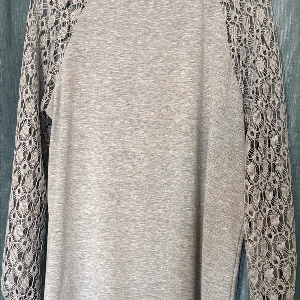 Elegant Gray Crochet Sleeve Top